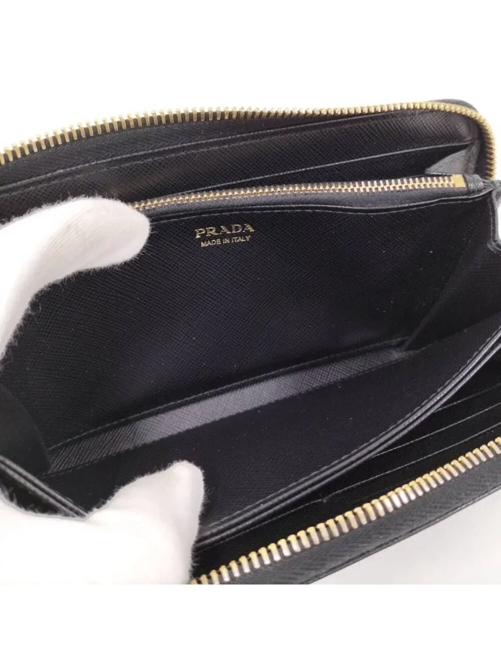Prada Saffiano Triangle Logo Zip Around Wallet